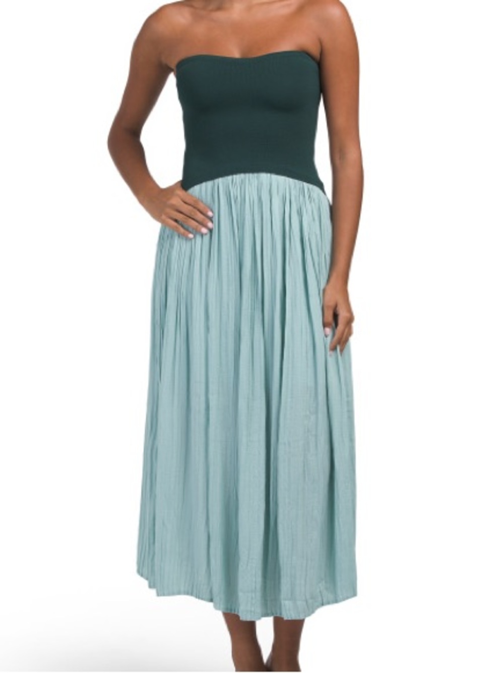 MOON RIVER TEAL 2 TONE STRAPLESS DRESS - Picture 2 of 5